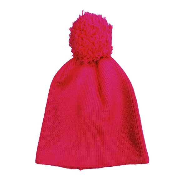 Wigwam Accessories - Vintage Wigwam Ski Knit Beanie Hat with Pompom Neon Pink - OS